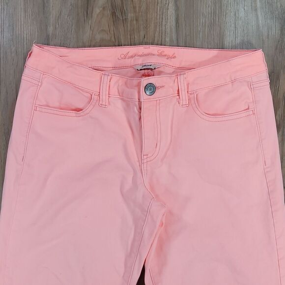 ☔️🔹️American Eagle Neon Pink Orange Stretch Skinny Jeans Size 10 - Picture 5 of 10